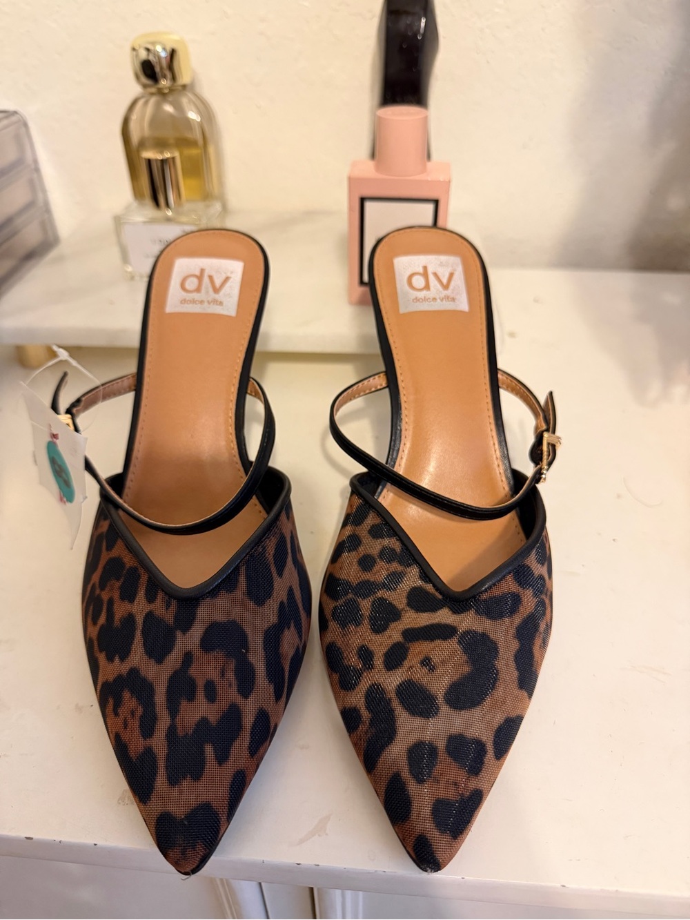 DV by Dolce Vita Leopard-Print Pointed-Toe Mules in Brown and Black